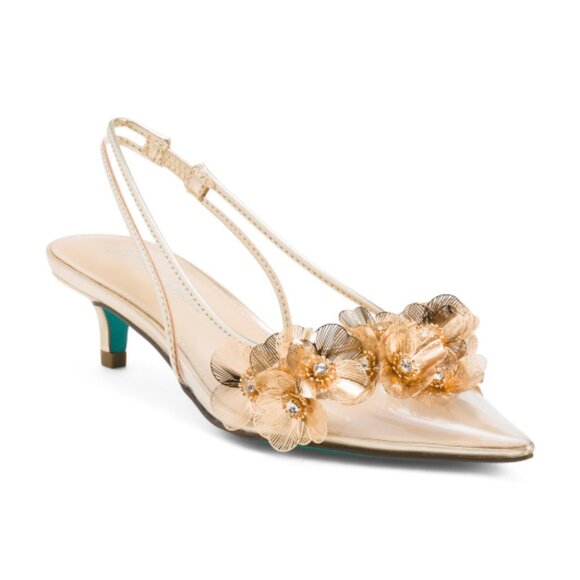 BETSEY JOHNSON Robin Slingback Heels With Floral Embellishments - Picture 1 of 5